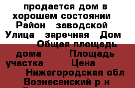 продается дом в хорошем состоянии › Район ­ заводской › Улица ­ заречная › Дом ­ 160 › Общая площадь дома ­ 70 › Площадь участка ­ 20 › Цена ­ 1 100 000 - Нижегородская обл., Вознесенский р-н, Вознесенское пгт Недвижимость » Дома, коттеджи, дачи продажа   